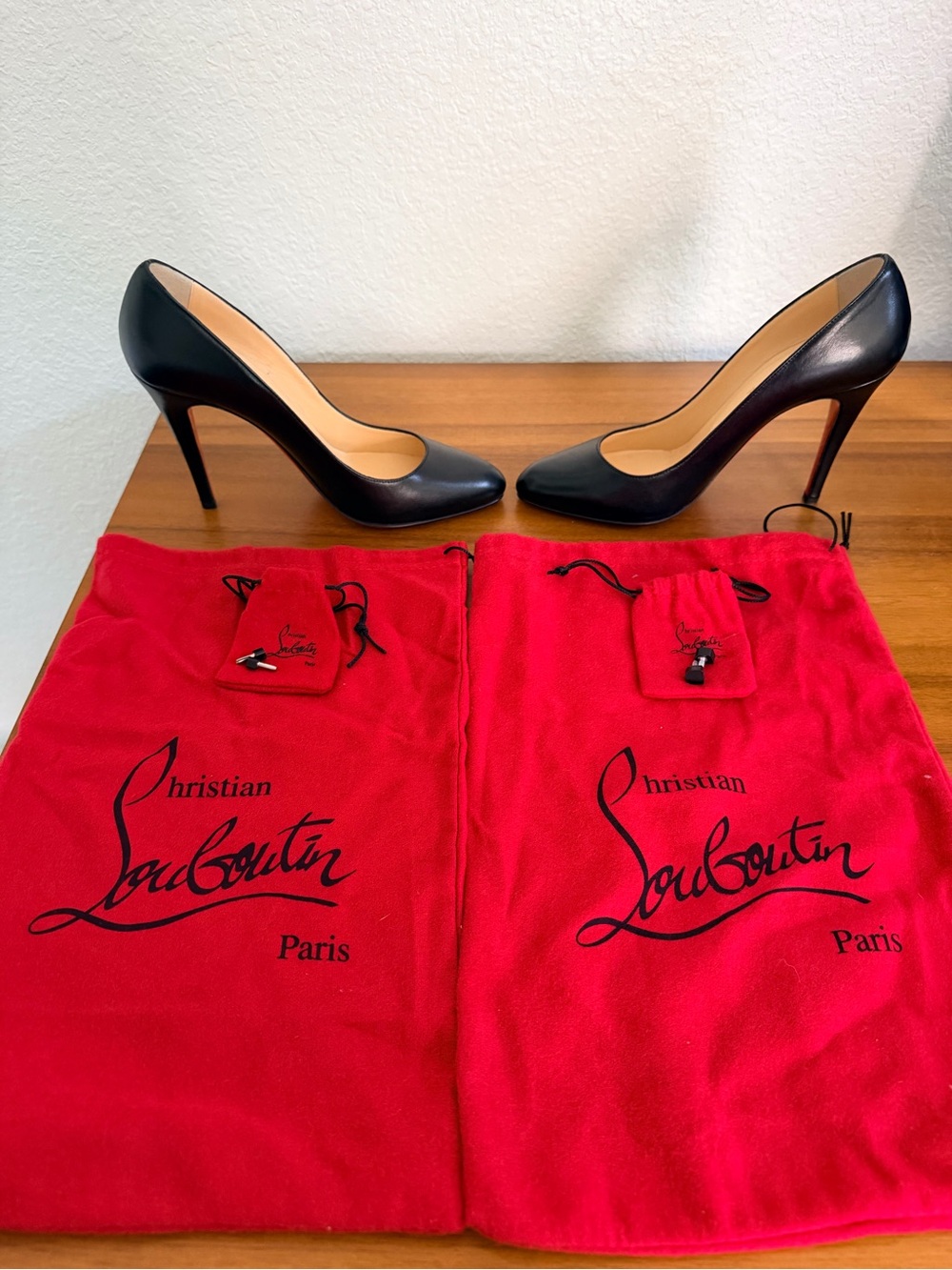 Christian Louboutin Black Leather Pumps with Red Soles - Picture 6 of 7